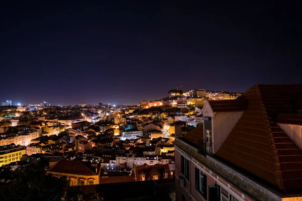 Bela Vista Aérea Noturna Cidade Lisboa Cima — Fotografia de Stock