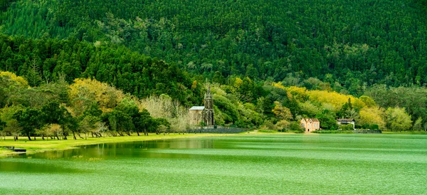 Bela Vista Natureza Sobre Açores Com Pequenas Aldeias Reboques Campos — Fotografia de Stock