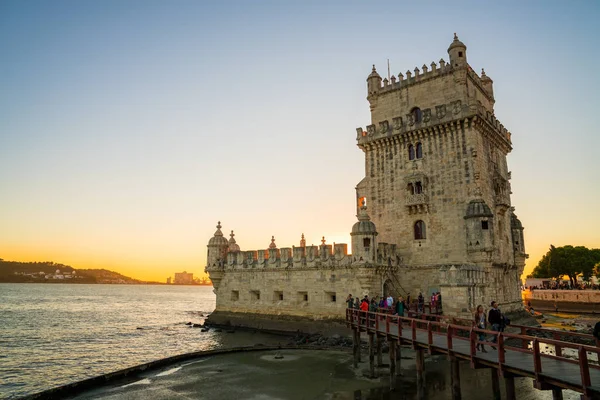 Lizbon Portekiz Belem Kulesi Muhteşem Gün Batımı Görünümü Sırasında Tagus — Stok fotoğraf