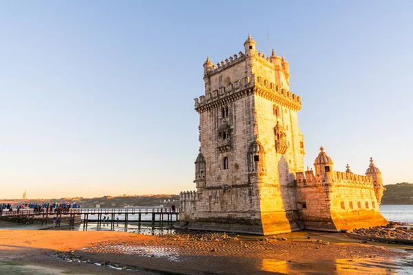 Lizbon Portekiz Belem Kulesi Muhteşem Gün Batımı Görünümü Sırasında Tagus — Stok fotoğraf