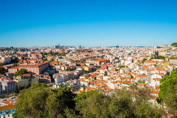 Légi Nézetet Lisszabon Város Óvárosi Portugália Hegy Tetején Lévő Várból — Stock Fotó
