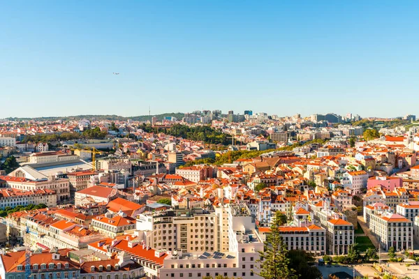 Luchtfoto Van Het Oude Centrum Van Stad Van Lissabon Vanaf — Stockfoto