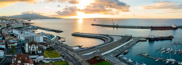 Blick Auf Die Altstadt Mit Hafen Ponta Delgada Hauptstadt Der — Stockfoto