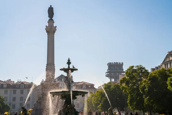 Lisbon Portugal August 2017 Beautiful View Fountain Rossio Square Column — Stock Photo, Image