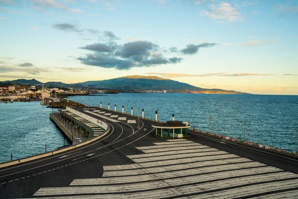 Vista Sulla Città Vecchia Con Porto Ponta Delgada Capitale Delle — Foto Stock