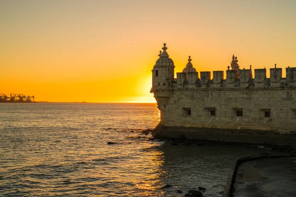 Lizbon Portekiz Belem Kulesi Muhteşem Gün Batımı Görünümü Sırasında Tagus — Stok fotoğraf