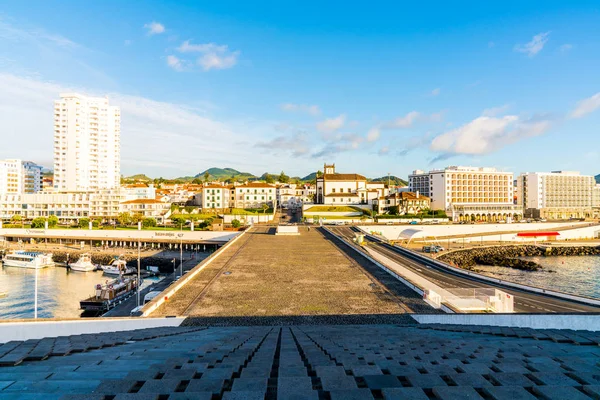 Vista Para Cidade Velha Com Porto Ponta Delgada Capital Dos — Fotografia de Stock