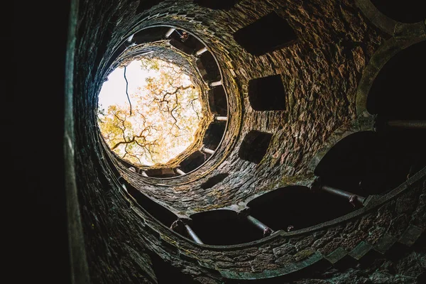 The famous Initiation Well at Quinta da Regaleira, Sintra, Portugal