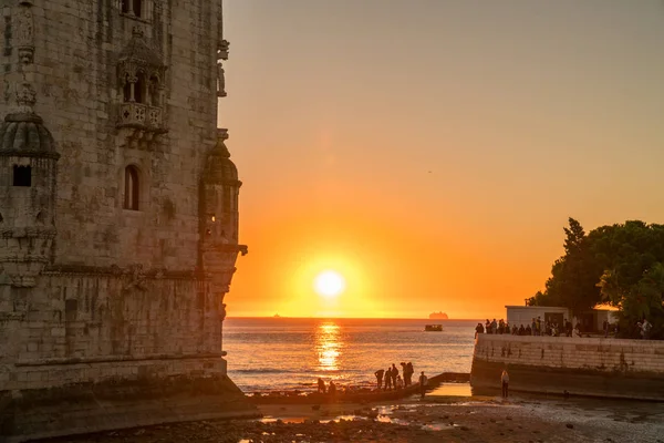 Lizbon Portekiz Belem Kulesi Muhteşem Gün Batımı Görünümü Sırasında Tagus — Stok fotoğraf