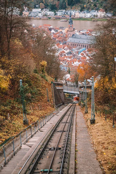 Carretera Ferrocarril Desde Ciudad Heidelberg Hasta Colina Teleférico Clásico Con — Foto de Stock