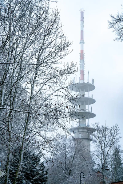 Enorma Radiomast Vintern Toppen Kullen — Stockfoto