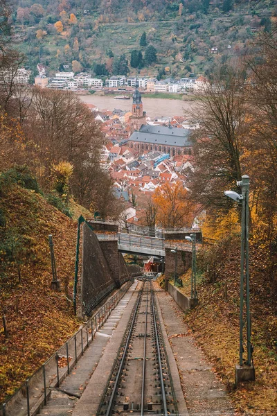 Railway Road Heidelberg Town Hill Classical Cable Car Train Wagons — Stock Photo, Image