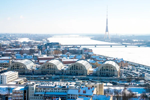 Riga Lettland Februari 2017 Aerial Vinter Riga Gamla Stan Från — Stockfoto