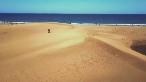 Αεροφωτογραφία Του Όμορφη Έρημο Αμμόλοφους Της Maspalomas Από Τον Ατλαντικό — Αρχείο Βίντεο