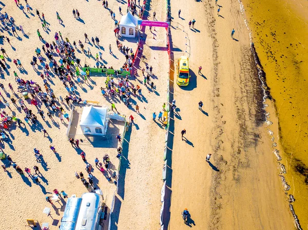 Jurmala Latvia April 2018 Aerial View Jurmala Marathon People Running — Stock Photo, Image