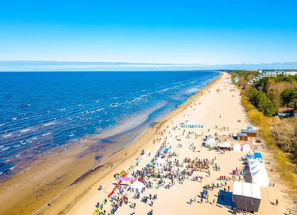 Jurmala Latvia Abril 2018 Vista Aérea Maratón Jurmala Con Gente — Foto de Stock