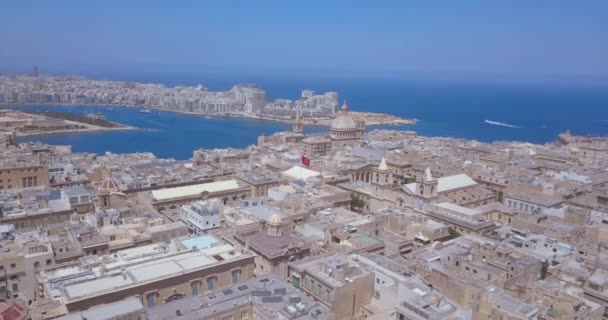 古代首都ヴァレッタ マルタの大聖堂と旧市街の空中パノラマ ビュー 地中海ヨーロッパの島の国 — ストック動画