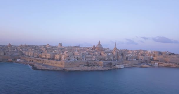 Вид Воздуха Древнюю Столицу Мальты Валлетту Портом Собором Старым Городом — стоковое видео