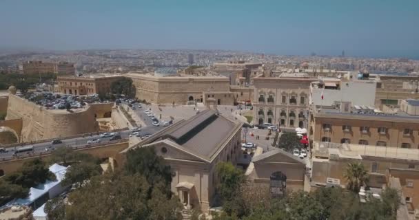 Повітряні Панорама Перегляд Стародавніх Столиця Валлетта Мальті Собору Старого Міста — стокове відео