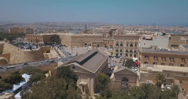 Aerial Panorama Över Forntida Huvudstaden Valletta Malta Med Katedralen Och — Stockvideo