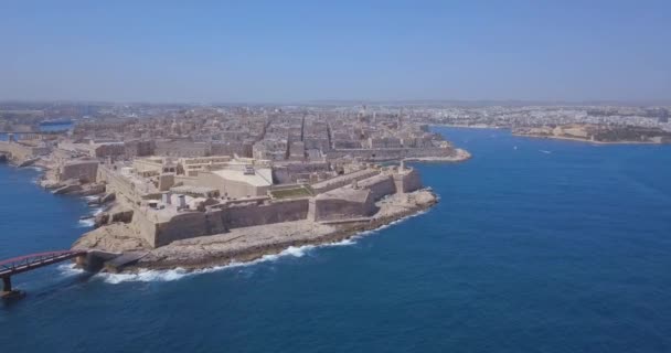 Aerial Panorama View Ancient Capital City Valletta Malta Cathedral Old — Stock Video