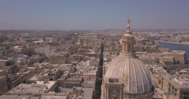 Aerial View Main Cathedral Valetta Malta Flying Ancient Town Many — Stock Video