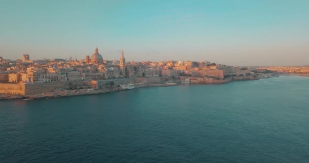 Vista Panorámica Aérea Antigua Capital Valeta Malta Con Puerto Catedral — Vídeos de Stock