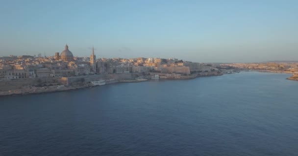 Vista Panorámica Aérea Antigua Capital Valeta Malta Con Puerto Catedral — Vídeos de Stock