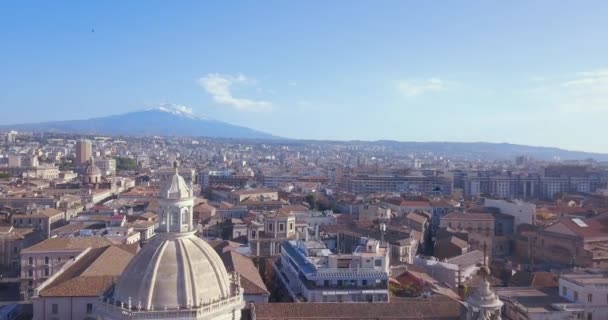 Catania Kenti Yakınlarındaki Ana Katedrali Etna Yanardağı Güzel Havadan Görünümü — Stok video