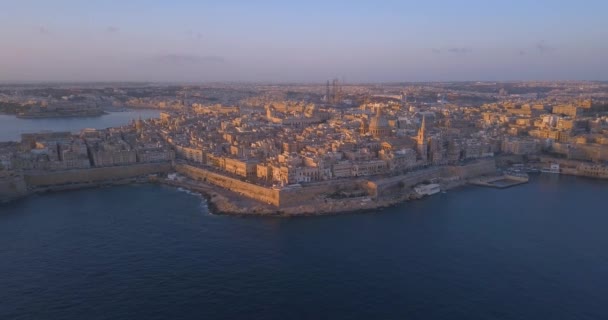 Aerial Panorama Över Gamla Huvudstad Valletta Malta Med Hamnen Katedralen — Stockvideo