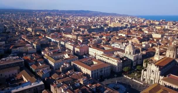 Beautiful Aerial View Catania City Main Cathedral Etna Volcano Background — Stock Video