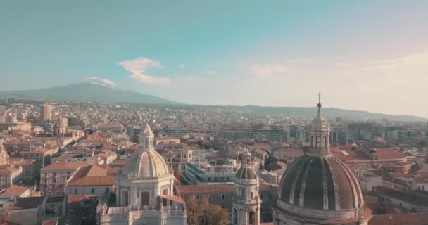 Beautiful Aerial View Catania City Main Cathedral Etna Volcano Background — Stock Video