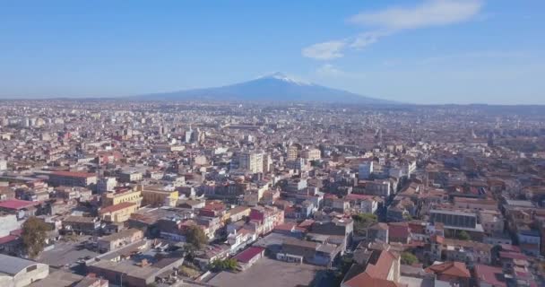 Beautiful Aerial View Catania City Main Cathedral Etna Volcano Background — Stock Video