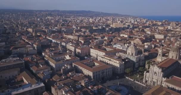 Hermosa Vista Aérea Ciudad Catania Cerca Catedral Principal Volcán Etna — Vídeo de stock