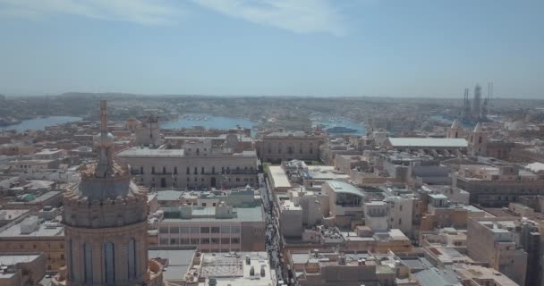 Vista Aérea Catedral Principal Valetta Malta Volando Sobre Antigua Ciudad — Vídeos de Stock