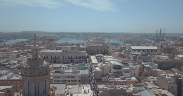 Vista Aérea Catedral Principal Valetta Malta Volando Sobre Antigua Ciudad — Vídeo de stock