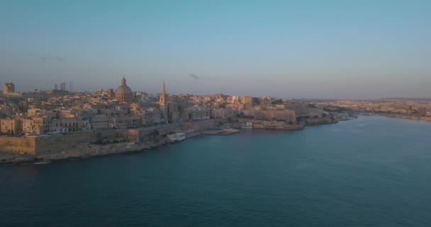 Aerial Panorama View Ancient Capital City Valletta Malta Port Cathedral — Stock Video