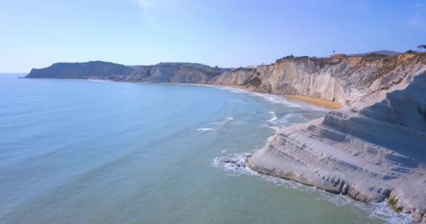 Aerial Photo Stair Turks Italian Scala Dei Turchi Rocky Cliff — Stock Video