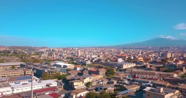 Beautiful Aerial View Catania City Main Cathedral Etna Volcano Background — Stock Video