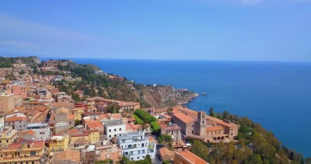 View Taormina Famous Resort Sicily Italia Beautiful Aerial Travel Landscape — Stock Video