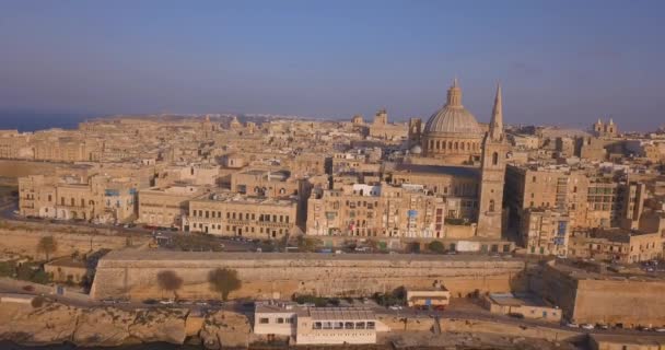 Vue Panoramique Aérienne Ancienne Capitale Valette Malte Avec Cathédrale Vieille — Video