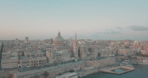 Aerial Panorama View Ancient Capital City Valletta Malta Port Cathedral — Stock Video