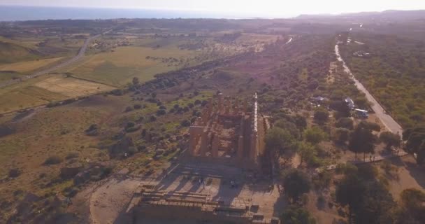 セリヌンテ シチリア島 イタリア イタリア シチリア島の南海岸の古代ギリシャ都市の空中写真 ヘラの神殿のドーリア様式の建築物を遺跡します — ストック動画