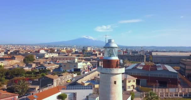 Hermosa Vista Aérea Ciudad Catania Cerca Catedral Principal Volcán Etna — Vídeos de Stock