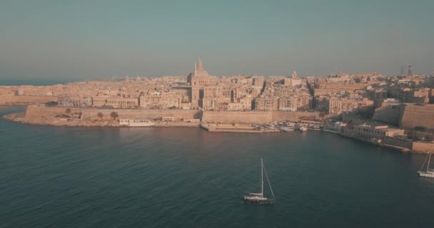 Aerial Panorama View Ancient Capital City Valletta Malta Cathedral Old — Stock Video