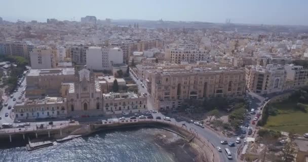 Vista Aérea Sobre Spinola Bay Com Barcos Pesca Tradicional Maltês — Vídeo de Stock