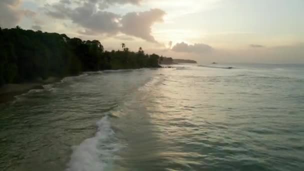 Paesaggio Aereo Paradiso Spiaggia Tropicale Isola Alba Scena Con Onde — Video Stock