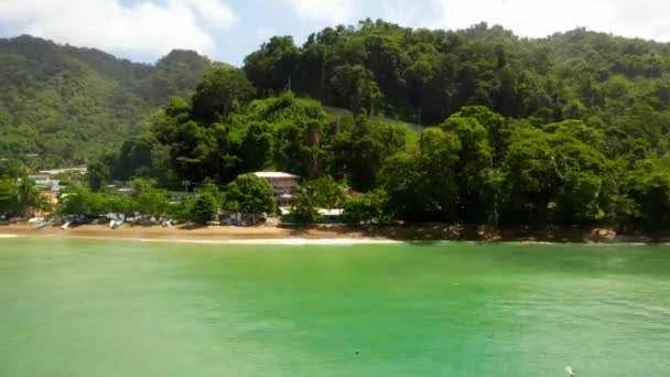 Panoramatický Letecký Výhled Palmy Modrou Lagunu Bílou Písečnou Pláž Trinidadu — Stock video