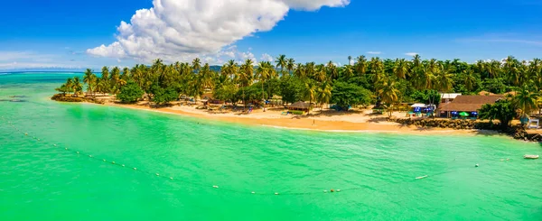 Praia Tropical Com Mar Palma Retirados Drone Seychelles Famosa Praia — Fotografia de Stock