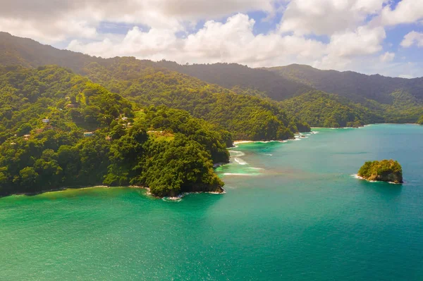 Aeria Lview Tobago Szigetről Fentről Kék Karib Tenger Hatalmas Hullámok — Stock Fotó
